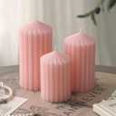 3 Pack Pink Ribbed Pillar Candles - Soy Wax Unscented Candles, 2.76x4.2/4.9/5.9 Inch Smokeless Non Toxic Cotton Wick, Perfect Spring Pillar Candles for Home Decor, Bathroom, Spa & Wedding