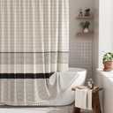 AmazerBath Boho Shower Curtain, Modern Farmhouse Shower Curtain Set with Tassels, Rustic Faux Linen Black Striped Shower Curtain with Hooks, Light Tan Toned, 72x72 Inches