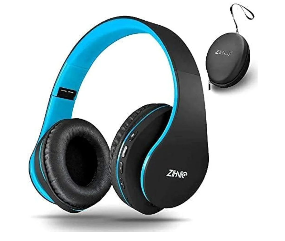 ZIHNIC Bluetooth Headphones Over-Ear, Foldable Wireless and Wired Stereo Headset Micro SD/TF, FM for Cell Phone,PC,Soft Earmuffs &Light Weight for Prolonged Wearing (Black/Blue)