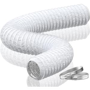 Hon&Guan 5 Inch Duct - 16 FT White PVC and Aluminum Flexible Ducting for Heating Cooling Ventilation and Exhaust with 2 Clamps