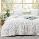 Bedsure Boho Comforter Set Queen - White Tufted Queen Size Comforter, 3 Pieces Farmhouse Shabby Chic Embroidery Bed Set, Soft Fluffy Geometric Pattern Bedding for All Seasons (02 - White - Diamond Like)