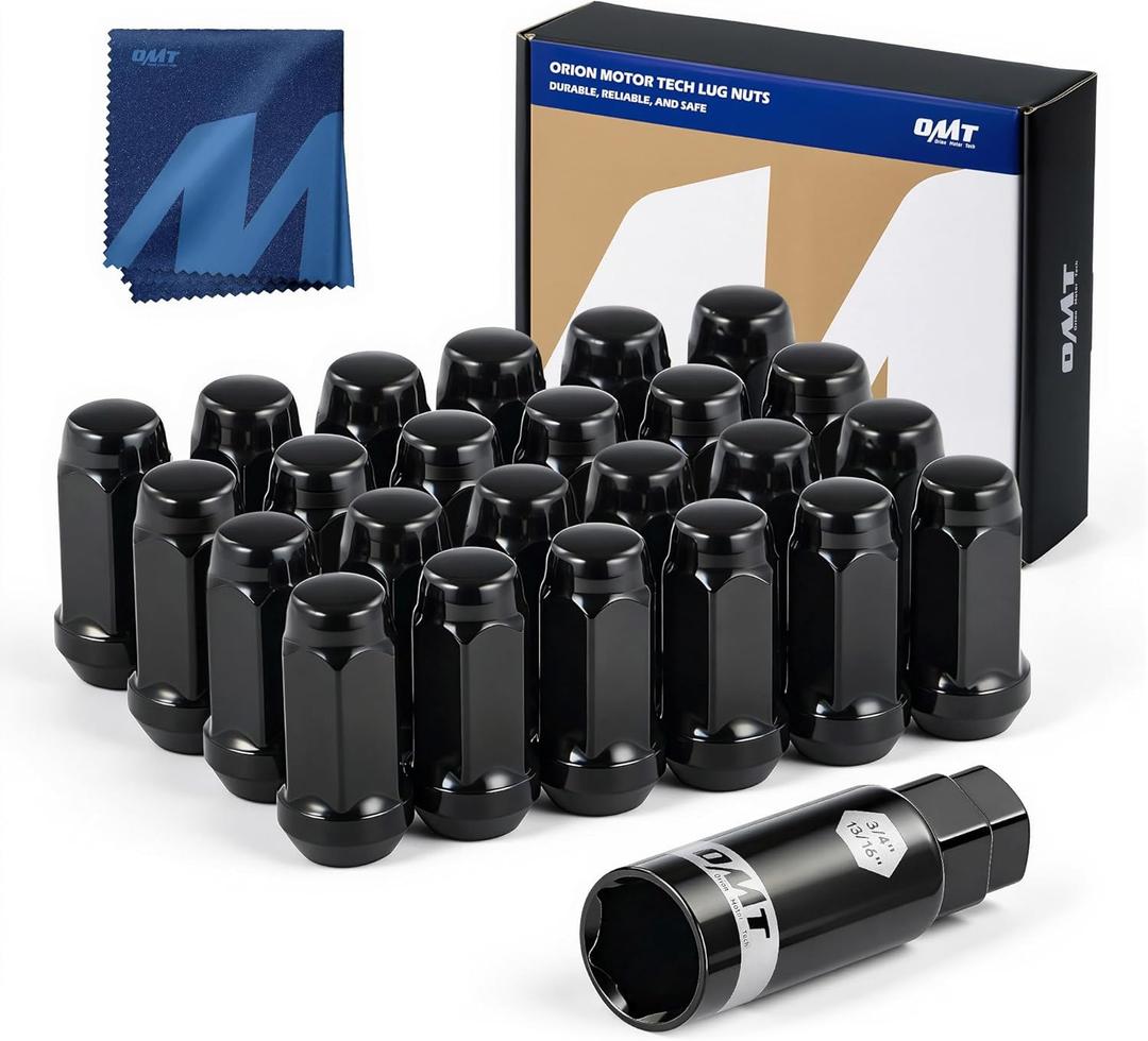 Orion Motor Tech M14x1.5 Lug Nuts with Cone Seat, 3/4" 19mm Hex Wheel Lug Nuts Compatible with Chevy Silverado Suburban 1500 Tahoe Colorado Traverse, Ford F-150 Ram 1500 Aftermarket Wheel, Set of 24 (Black)