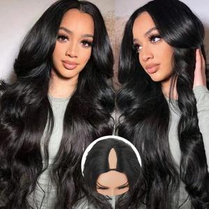 250% Density V Part Wig Human Hair Body Wave Upgrade U Part Human Hair Wigs With Adjustable Drawstring Glueless No Leave Out V Shape Wigs Full Head Clip In Half Wig For Women 26 Inch
