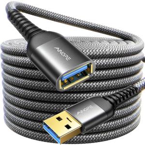 AINOPE USB Extension Cable, USB Extender, USB 3.0 Extension Cable, Male to Female Cord High Data Transfer Compatible with Webcam, USBKeyboard, Flash Drive, Hard Drive, Printer, 24.6FT, Black