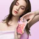 SHEDEER for iPhone 15 Case with Shiny Camera Protective Film + Screen Protector & Bumper, TPU Shockproof 360 Protection, Chic Glossy Fade-Resistant Pattern Phone Cases Cover for iPhone 15, Pink