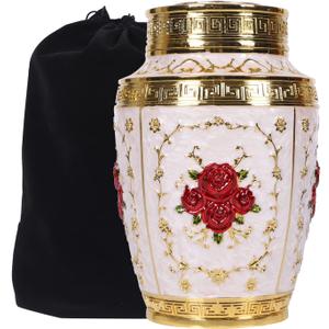 Urn for Human Ashes Adult Female - Rose Flower Cremation Urn Mom - Funeral Urn for Women Made of Zinc Alloy - Hold 200 Cubic inches of Ashes (Gold_Red)