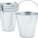 Juvale Metal Bucket - 6-Pack, 100 oz, 7 in Dia x 7.2 in H, Silver - Galvanized Buckets with Handles for Ice Tub & Beverage Tub