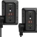 Surge Protector Outlet Extender, 6 Outlet Extender with 4 USB Charging Ports (2 USB C), 3 Sided Multi Plug Wall Adapter for Home, Office, Travel-2 Pack,Black