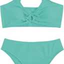COZYEASE Girls' 2 Piece Ditsy Floral Print Knot Front Ruched Triangle Bikini Swimsuit (14 Years, Mint Green)