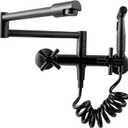 Wall Mount Kitchen Faucet with Side Sprayer, Commercial Pot Filler 8 Inch Center 2 Handles Folding Wall Mounted Faucet for Kitchen Sink, Matte Black
