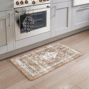 Collive Anti Fatigue Mats for Kitchen Floor, Boho Cushioned Waterproof Kitchen Rugs Non Slip Sink Mats, Memory Foam Standing Mat for Desk, Home Office, 17.3" x 30" (Cream/Brown)