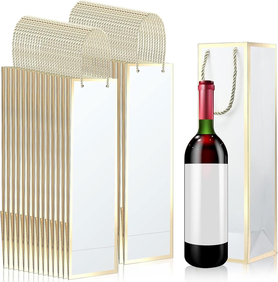 Mimorou 50 Pack Graduation Wine Bags Bulk Wine Bottles Gift Bags with Handles 13.8x3.8x3.8 Reusable Gold Foil Print Kraft Paper Bottle Gift for Wedding Bridal Shower Birthday supplies(White)