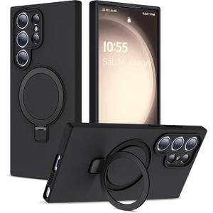 Designed for Samsung Galaxy S23 Ultra Case 6.8'' with Magnetic Ring Stand[Compatible with Mag-Safe][Military-Grade Protection]Slim Liquid Silicone S23 Ultra Phone Case for Men Wowen,Black 2579