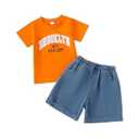 Yoxindax Toddler Girl Clothes Letter Graphic Top Denim Shorts 2PC Summer Outfit Set(5-6T)