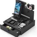 Wood Phone Docking Station, Nightstand Organizer with Drawer, Bedside Table Organizer for Watch & Accessories, Christmas Anniversary Birthday Gifts for Men,Dad,Husband (Classic Black)