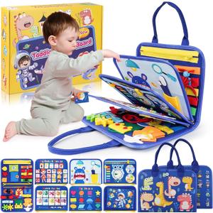 Montessori Busy Board Boy, Toddler Toys for 3-6 Years Old Boy, Toddler Busy Book Educational Learning Sensory Activity Toys for Road Airplane Travel for Kids with Autism