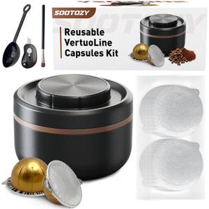 Reusable Vertuo Capsule Pods Kit for Nespresso with 100PC AL Foil Seals Lids, Refillable Coffee Pods for VertuoLine Compatible with Nespresso VertuoPlus Espresso Machine