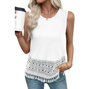 EVALESS Womens Tank Tops Crochet Lace Boho Waffle Knit Spring Summer Trendy
Camisole Shirts,2026 Fashion Crewneck Sleeveless Vest Blouses,Work Business Casual,Cute Loose Beach Vacation Outfits Clothes