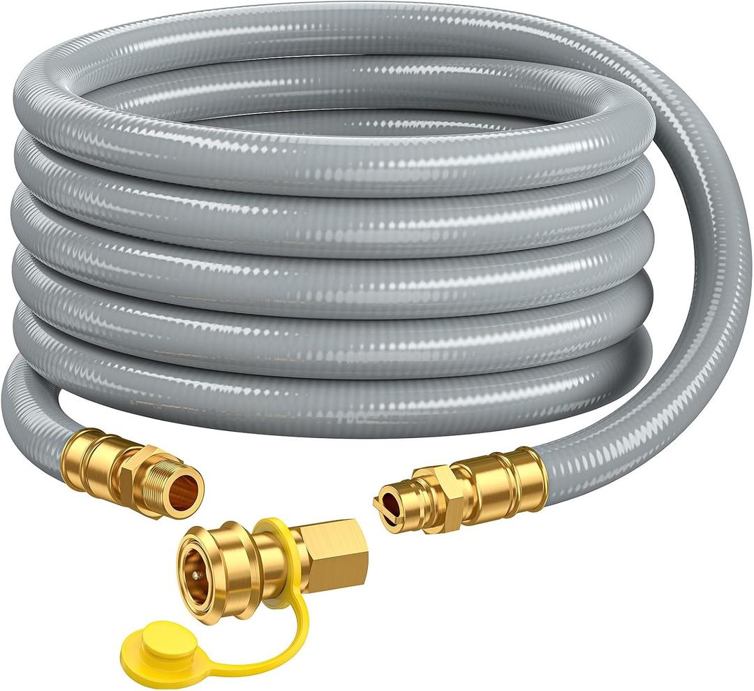 12FT 3/4" ID Natural Gas Hose With Quick Connect for Generator, Grills | CSA Certified, Auto Shut-Off Quick Disconnect, 100% Solid Brass Fittings, -40°F~200°F Weather Resist, Supports 175,000 BTU