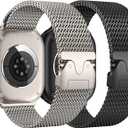 Milanese Mesh Loop Compatible with Apple Watch Bands 49mm 46mm 45mm 44mm 42mm for Men Women, Stainless Steel Mesh Loop with Parachute-style Buckle for iWatch Ultra 2 Series 10 9 8 7 6 SE 5 4 3 (Black) Size: 44mm/45mm/46mm/49mm/(42mm Series 3 2 1)