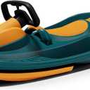 Snow Sled for Kids, Adults - Toboggan Sled, Easy Turning Steering Wheel, Anti-Slip Seat, Pull Up Brake, Durable Plastic Sled, Lightweight, Snow Sleds, Age 3+ 260 lbs (Orange)