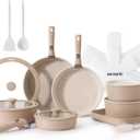 SENSARTE 24 Piece Ceramic Pots and Pans Set, Nonstick Detachable Handle Cookware, Induction Cookware Set with Removable Handle, Healthy Non Stick for RV, DishwasherOven Safe, PFOA Free (Almond Beige), 24 pcs Ceramic Set