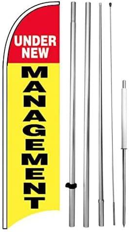 UNDER NEW MANAGEMENT Windless Swooper Flag 15ft Tall Pole Kit Feather Banner Sign yb-h
