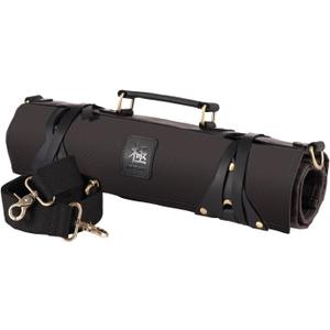 KYOKU Chef Knife Roll Bag, Kitchen Knife and Utensil Holder with 10 Slots 3 Cutlery Holders for Chef Knife Set, Oiled Leather and Waxed Canvas Knife Roll Up Travel Bag with Adjustable Strap, Black