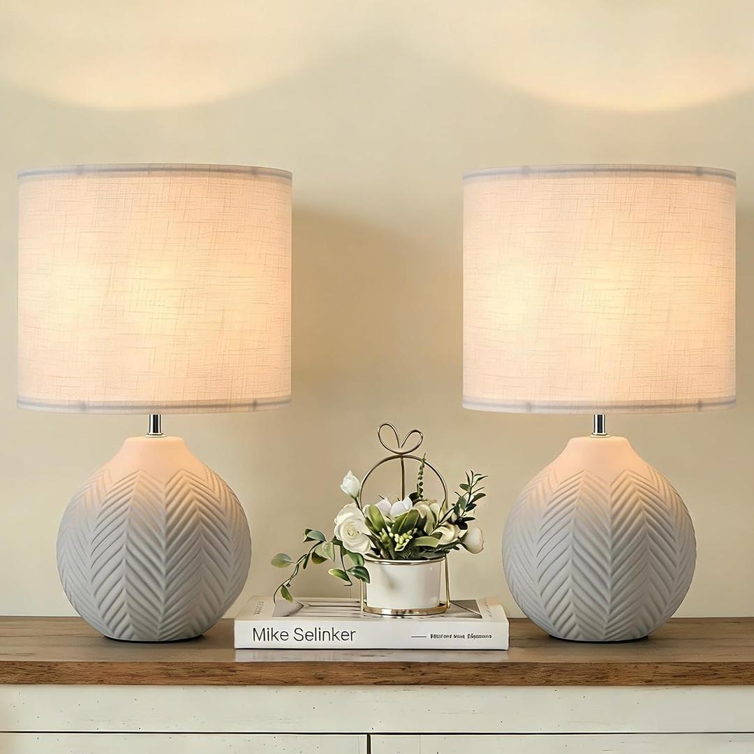 18.5" Ceramic Table Lamps Set of 2, White Bedside Nightstand Lamps, Farmhouse Vintage Style for Bedroom Living Room Office Guest Room Dresser End Table