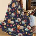 JOOCAR Fleece Throw Blankets, Fall Decor Throw Blanket with Pumpkins Leaves on Blue Background for Couch Sofa Bed, Luxury Soft Lightweight Fuzzy Cozy Flannel Blanket Autumn Decor 40" x 50"