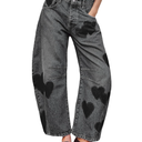 LifeShe Women's Wide Leg Baggy Jeans Low Waist Heart Barrel Loose Denim Pants, M
