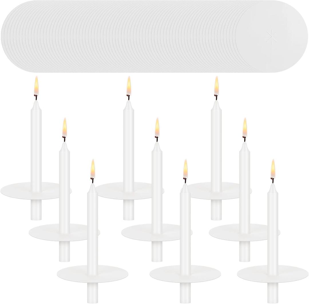 MTLEE 50 Set Church Candles with Drip Protectors, Shabbat Vigil Votive Memorial Pillar Candles for Devotional Vigil Service, White, Unscented, 0.47 D x 4.72 H