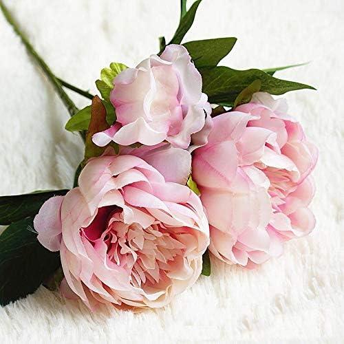 EdricShop 3 Heads Silk Peony Artificial Flowers Brah Wedding Wreath European Fake Flowers Big Peony Heads Home Party Festival Decoration - (Color: Purple)