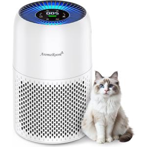 Pet Air Purifier for Home, AromaRoom Air Purifiers for Pet Hair Dander Odor Allergies Smoke, H13 HEPA Air Filter, Air Quality Monitor, Auto Mode, Quiet Air Cleaner for Bedroom, Living Room，White
