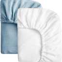 SOULFUL Muslin Crib Sheets for Boys Girls, 2 Pack Soft and Breathable Cotton Fitted Crib Sheets for Standard Crib Mattress (28"x 52", White & Blue)