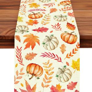 5 x ACZHHZC Pumpkin Fall Table Runner, Maple Leaf Autumn Thanksgiving Kitchen Dining Table Decorations for Home Party Decor (White Orange 3, 13x72 Inches)