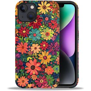 Case for iPhone 14 Plus,Colorful Red Flowers 2 in 1 Hard Shell + Silicone,Shockproof Bumper Drop Protective Compatible with iPhone 14 Plus