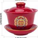Chinese Red Tea Cup Set, A Pair Wedding & Party Ceremony Supplies, Ceramic Double Happiness Cups, Traditional Wedding Party Dcor, Kung Fu Tea Cup and Saucer with Lid, Fengshui