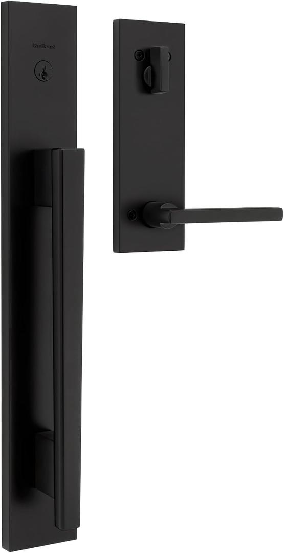 Kwikset Careus Front Door Lock Handle and Deadbolt Set, Entry Door Handleset Exterior with Interior Reversible Lever, Matte Black, Pick Resistant SmartKey Rekey Deadbolt Security