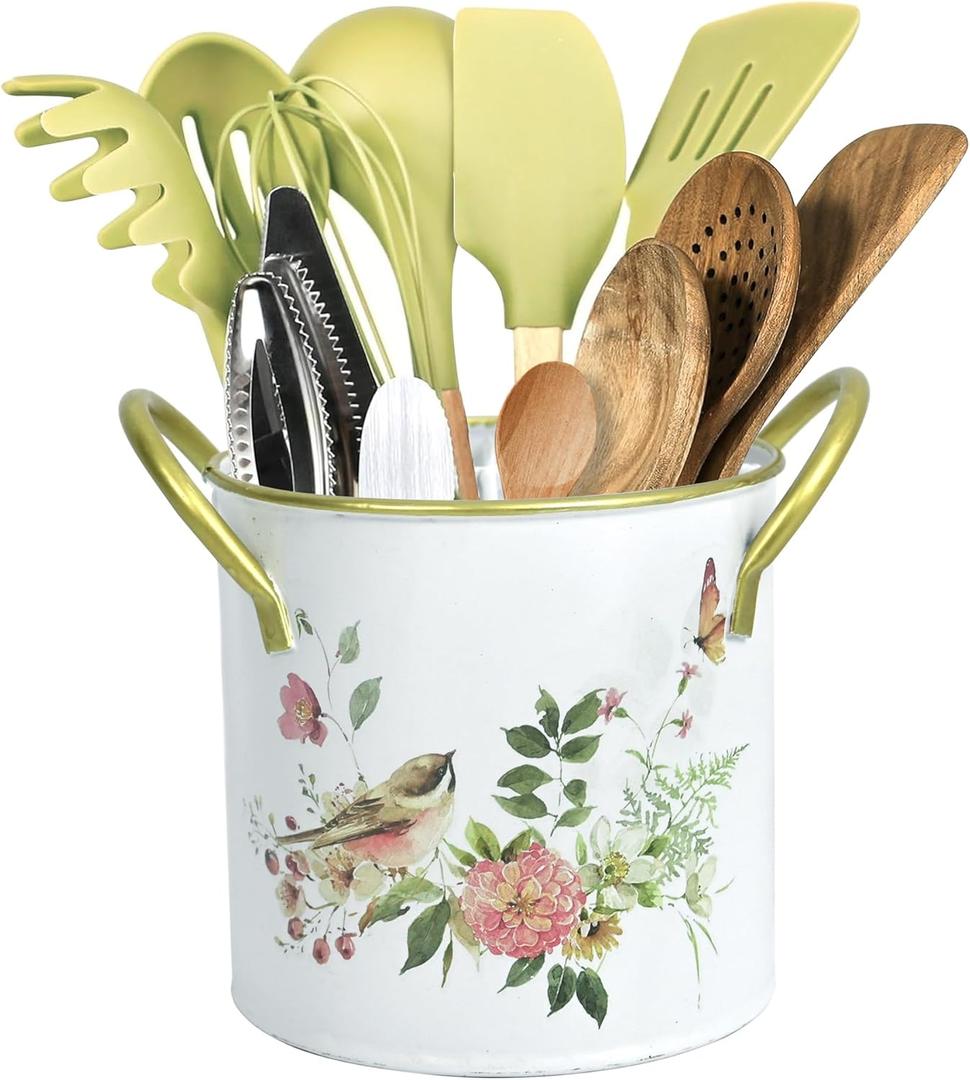 Z&Z ornamentorum Kitchen Utensil Holder for Kitchen Cunter Stylish kitchen Cooking Utensil Organizer 4.57*5.43inch Farmhouse Spatula Holder for Countertop (White)