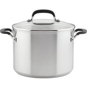 KitchenAid 71022 Stainless Steel Stockpot with Measuring Marks and Lid, 8 Quart - Brushed Stainless Steel