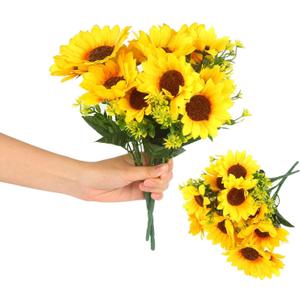STEFORD 2 Bunches Artificial Sunflowers Bouquet, 3.7 High Realistic Flowers Silk Faux Sunflowers with Stems Great for Indoor &Outdoor Home Decor, Yard, Weddings, Party Decoration