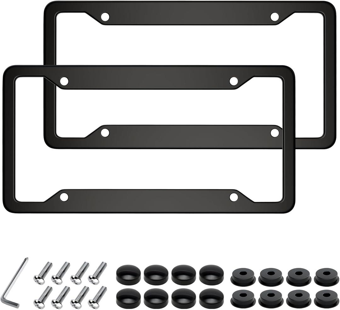 Black License Plate Frame,Universal Aluminum Tag Frame for Front and Rear Car Tags,Number Plate Frame Holder for Men, 2 Packs