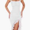 BORIFLORS Women's Sexy Ruched Bodycon Midi Dresses Square Neck Sleeveless Ruffle Hem Club Party Tank Dress Size Medium