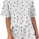 Hilinker Women Cute Pajama Sets Short Sleeve Crop Tops and Shorts Sleepwear 2 Piece Lounge Set White Black Heart Small