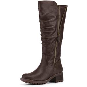 mysoft Women's Knee High Boots Side Zipper Lug Sole 2 Inch Stacked Chunky Heel Boots (7.5, Coffee)