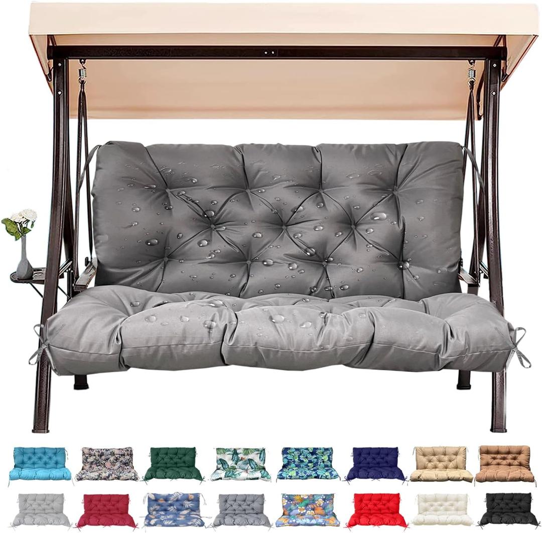Outdoor/Indoor Swing Replacement Cushion, 2 or 3 Seats Bench Cushions with Backrest, Thicken 4" Recliner Seat Pad for Garden/Patio, Waterproof Premium Tufted Cushion with Ties(Dark Gray-40x40x4in)