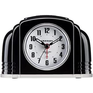 Timelink Crosley Vintage Art Deco Analog Alarm Clock, Quiet Sweep Non-Ticking, Automatic Dimmable Smart Light, Simple Controls, (Black)