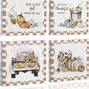 ArtbyHannah Framed Fall Canvas Wall Decor, Autumn Wall Art with Orange Pumpkin, Truck Prints Thanksgiving Harvest Home Decorations for Living Room Kitchen Stairway Bathroom (12x12 Inch, 4 Pack)