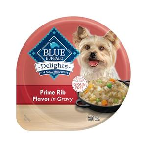 Blue Buffalo Delights Small Breed Natural Wet Dog Food, Prime Rib Flavor in Gravy, 3.5-oz Cups, 12 Coun,t Best By 16 MAY 2026